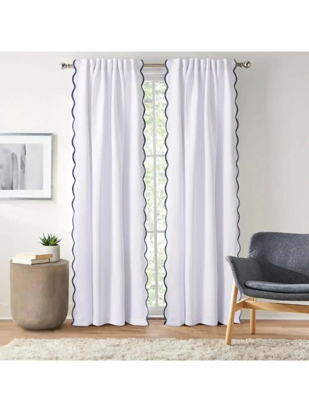 Light Filtering Scallop Edge Curtains, 52